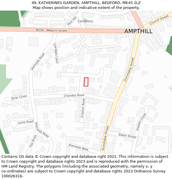 49, KATHERINES GARDEN, AMPTHILL, BEDFORD, MK45 2LZ: Location map and indicative extent of plot