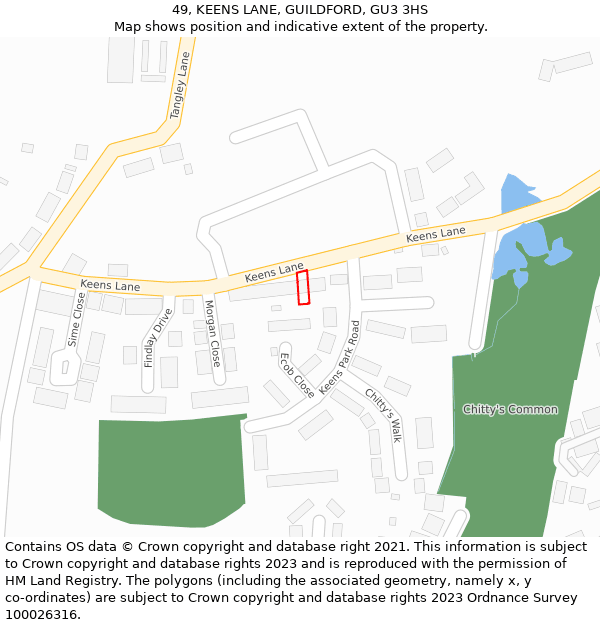 49, KEENS LANE, GUILDFORD, GU3 3HS: Location map and indicative extent of plot