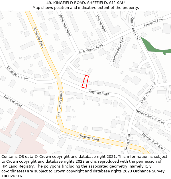 49, KINGFIELD ROAD, SHEFFIELD, S11 9AU: Location map and indicative extent of plot