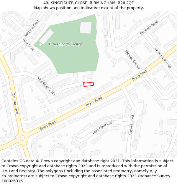 49, KINGFISHER CLOSE, BIRMINGHAM, B26 2QF: Location map and indicative extent of plot