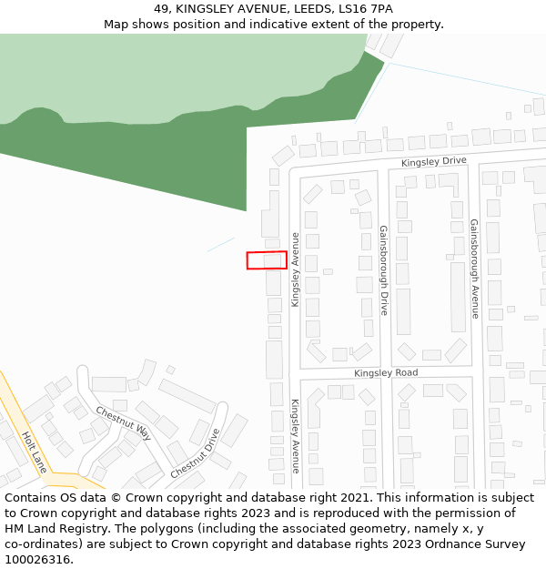 49, KINGSLEY AVENUE, LEEDS, LS16 7PA: Location map and indicative extent of plot