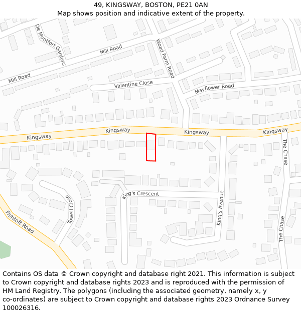 49, KINGSWAY, BOSTON, PE21 0AN: Location map and indicative extent of plot