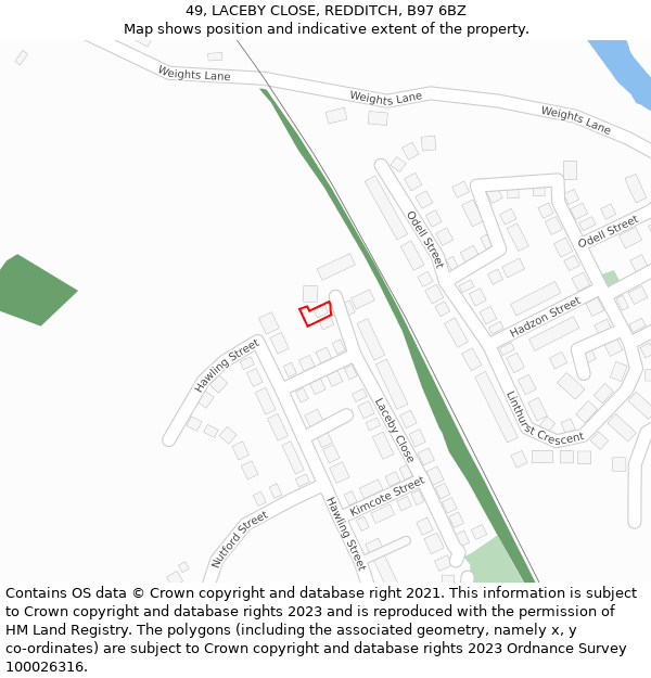 49, LACEBY CLOSE, REDDITCH, B97 6BZ: Location map and indicative extent of plot