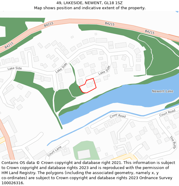 49, LAKESIDE, NEWENT, GL18 1SZ: Location map and indicative extent of plot