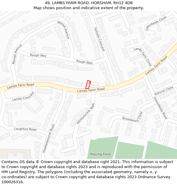 49, LAMBS FARM ROAD, HORSHAM, RH12 4DB: Location map and indicative extent of plot