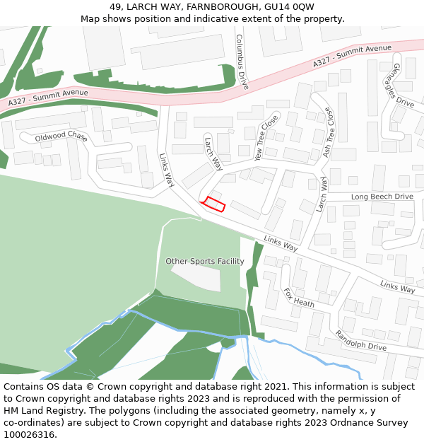 49, LARCH WAY, FARNBOROUGH, GU14 0QW: Location map and indicative extent of plot