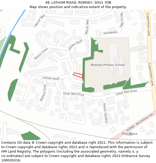 49, LATHAM ROAD, ROMSEY, SO51 7DB: Location map and indicative extent of plot