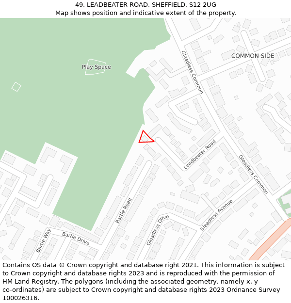49, LEADBEATER ROAD, SHEFFIELD, S12 2UG: Location map and indicative extent of plot