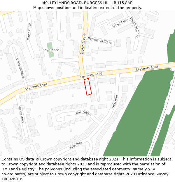 49, LEYLANDS ROAD, BURGESS HILL, RH15 8AF: Location map and indicative extent of plot