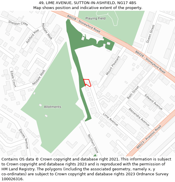 49, LIME AVENUE, SUTTON-IN-ASHFIELD, NG17 4BS: Location map and indicative extent of plot