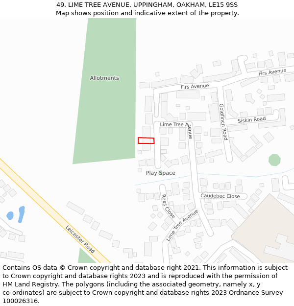 49, LIME TREE AVENUE, UPPINGHAM, OAKHAM, LE15 9SS: Location map and indicative extent of plot