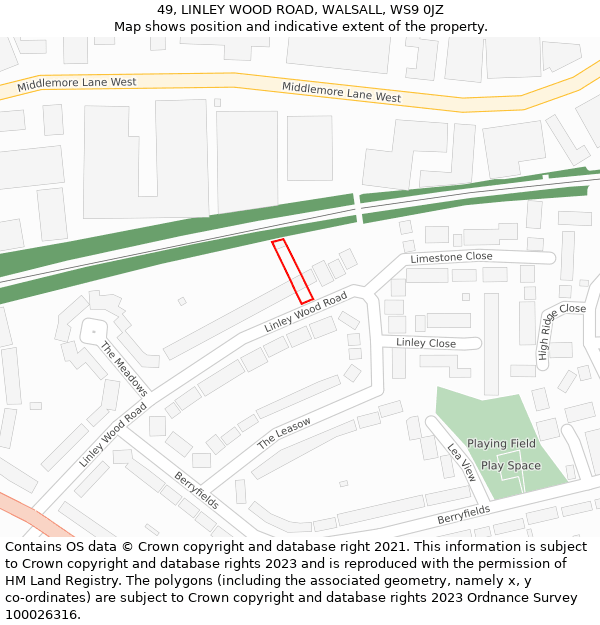 49, LINLEY WOOD ROAD, WALSALL, WS9 0JZ: Location map and indicative extent of plot