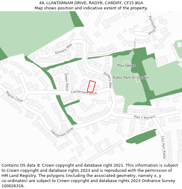 49, LLANTARNAM DRIVE, RADYR, CARDIFF, CF15 8GA: Location map and indicative extent of plot