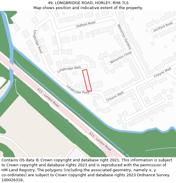 49, LONGBRIDGE ROAD, HORLEY, RH6 7LS: Location map and indicative extent of plot
