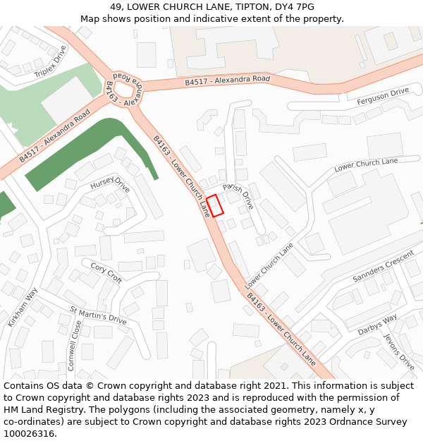 49, LOWER CHURCH LANE, TIPTON, DY4 7PG: Location map and indicative extent of plot