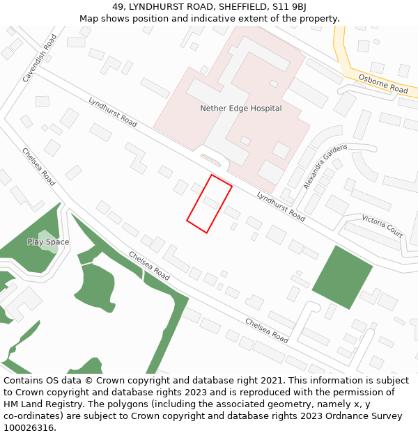 49, LYNDHURST ROAD, SHEFFIELD, S11 9BJ: Location map and indicative extent of plot
