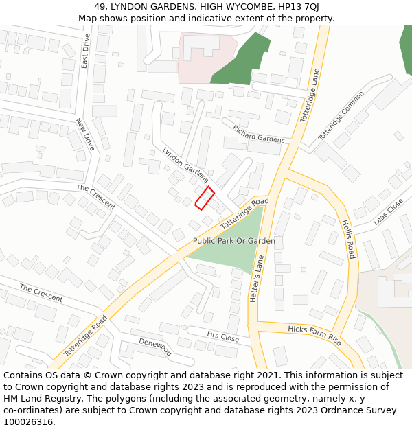 49, LYNDON GARDENS, HIGH WYCOMBE, HP13 7QJ: Location map and indicative extent of plot