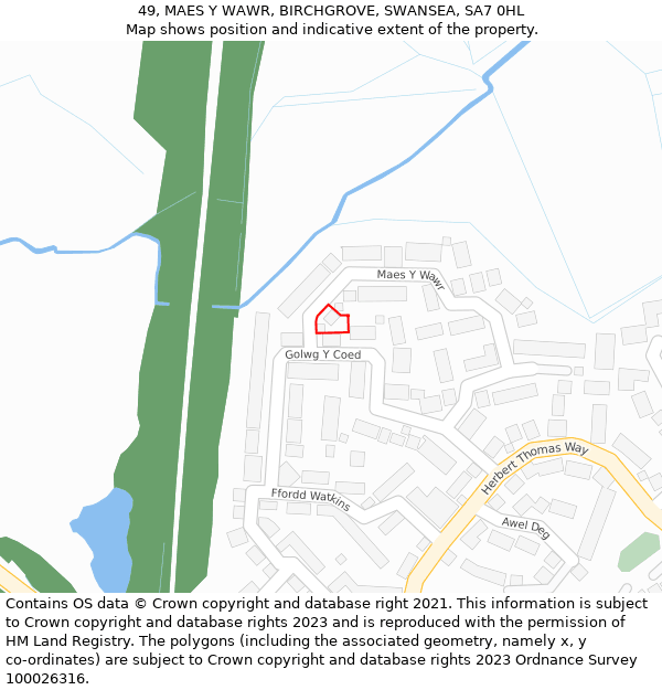 49, MAES Y WAWR, BIRCHGROVE, SWANSEA, SA7 0HL: Location map and indicative extent of plot