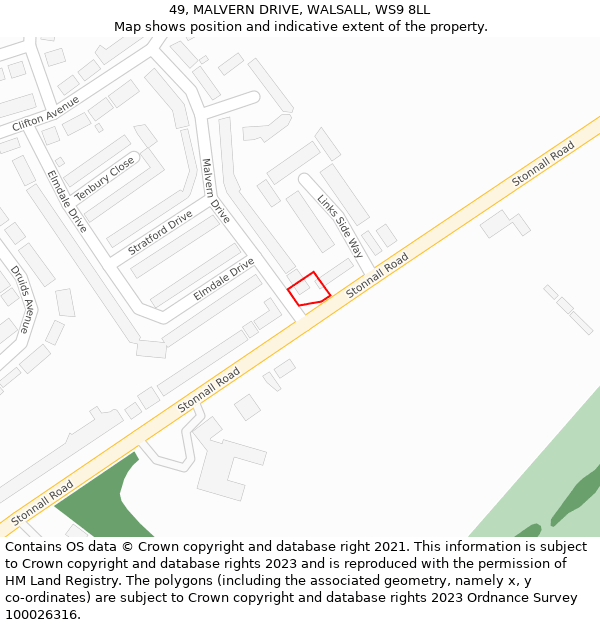 49, MALVERN DRIVE, WALSALL, WS9 8LL: Location map and indicative extent of plot