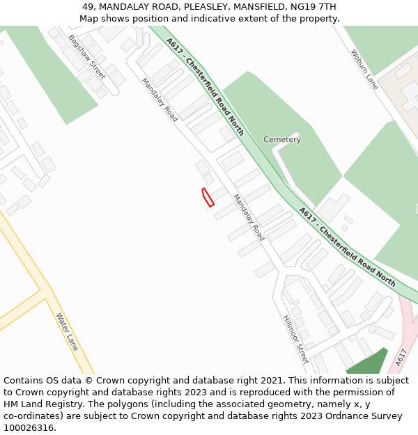 49, MANDALAY ROAD, PLEASLEY, MANSFIELD, NG19 7TH: Location map and indicative extent of plot