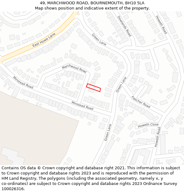 49, MARCHWOOD ROAD, BOURNEMOUTH, BH10 5LA: Location map and indicative extent of plot