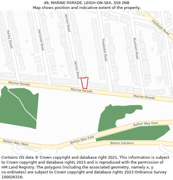 49, MARINE PARADE, LEIGH-ON-SEA, SS9 2NB: Location map and indicative extent of plot