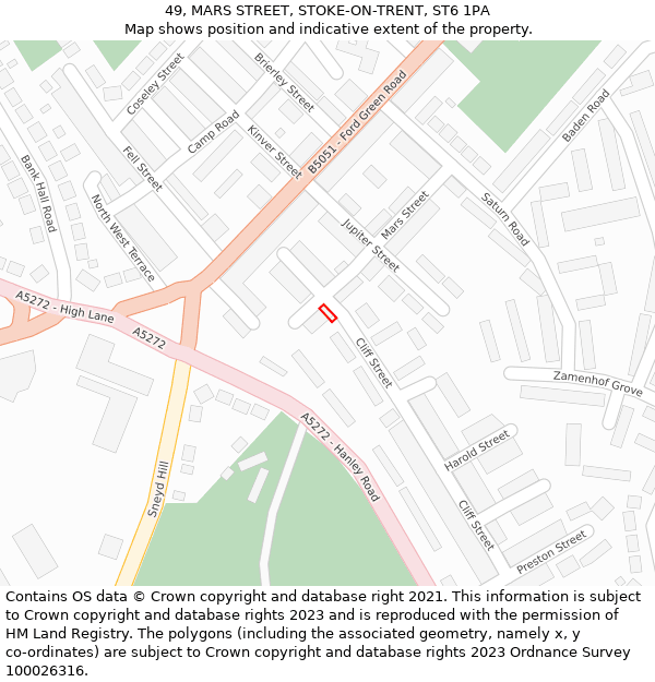 49, MARS STREET, STOKE-ON-TRENT, ST6 1PA: Location map and indicative extent of plot