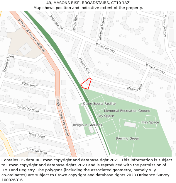 49, MASONS RISE, BROADSTAIRS, CT10 1AZ: Location map and indicative extent of plot