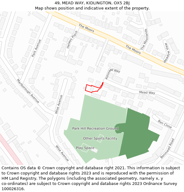 49, MEAD WAY, KIDLINGTON, OX5 2BJ: Location map and indicative extent of plot