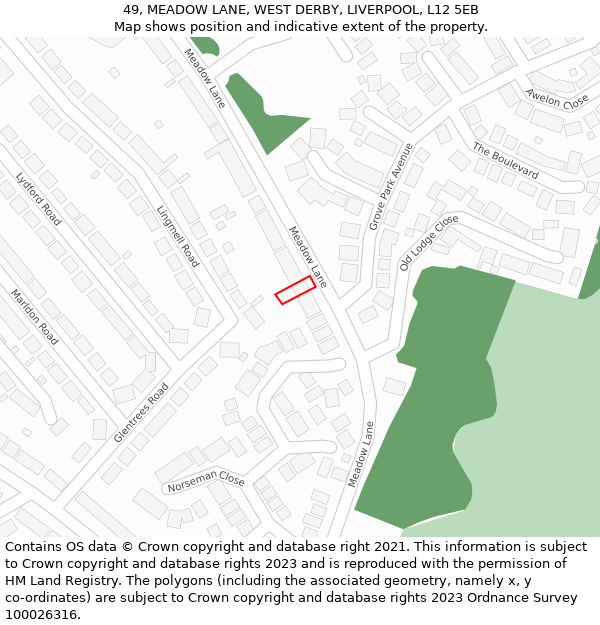 49, MEADOW LANE, WEST DERBY, LIVERPOOL, L12 5EB: Location map and indicative extent of plot
