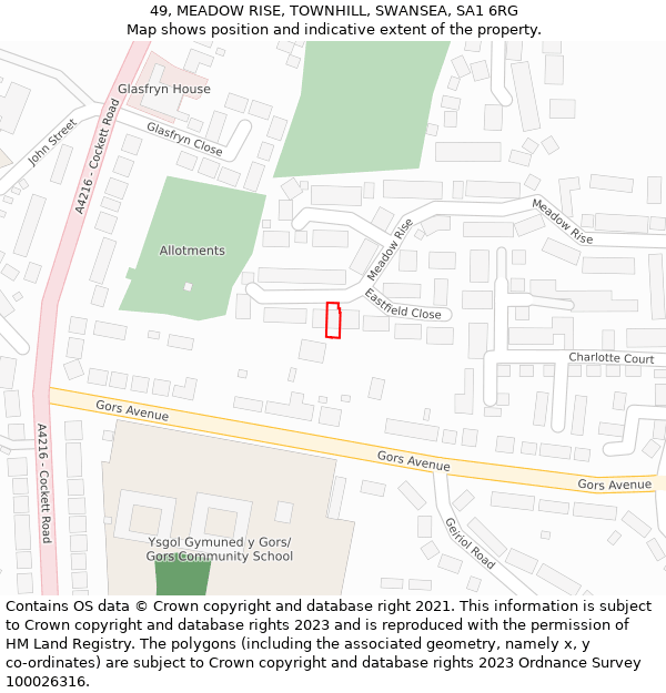 49, MEADOW RISE, TOWNHILL, SWANSEA, SA1 6RG: Location map and indicative extent of plot