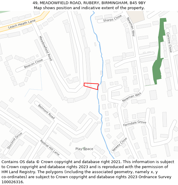 49, MEADOWFIELD ROAD, RUBERY, BIRMINGHAM, B45 9BY: Location map and indicative extent of plot