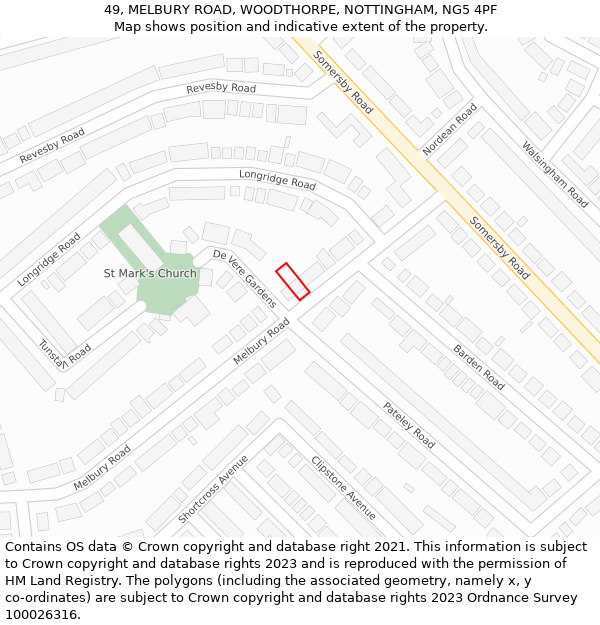 49, MELBURY ROAD, WOODTHORPE, NOTTINGHAM, NG5 4PF: Location map and indicative extent of plot