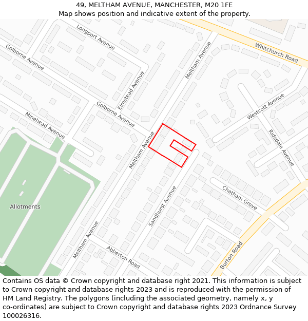 49, MELTHAM AVENUE, MANCHESTER, M20 1FE: Location map and indicative extent of plot
