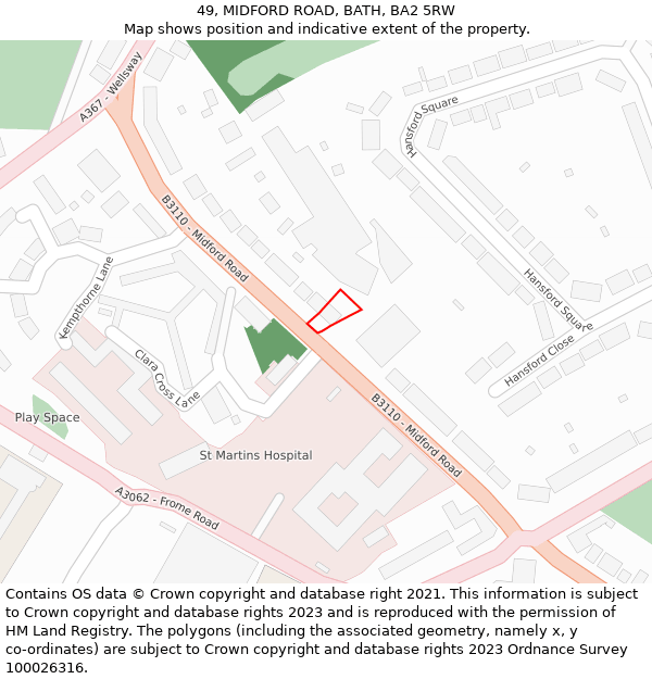 49, MIDFORD ROAD, BATH, BA2 5RW: Location map and indicative extent of plot