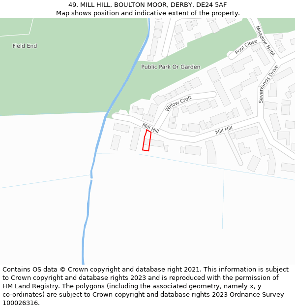 49, MILL HILL, BOULTON MOOR, DERBY, DE24 5AF: Location map and indicative extent of plot