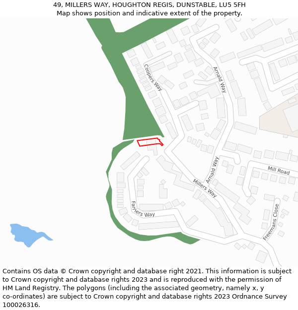 49, MILLERS WAY, HOUGHTON REGIS, DUNSTABLE, LU5 5FH: Location map and indicative extent of plot