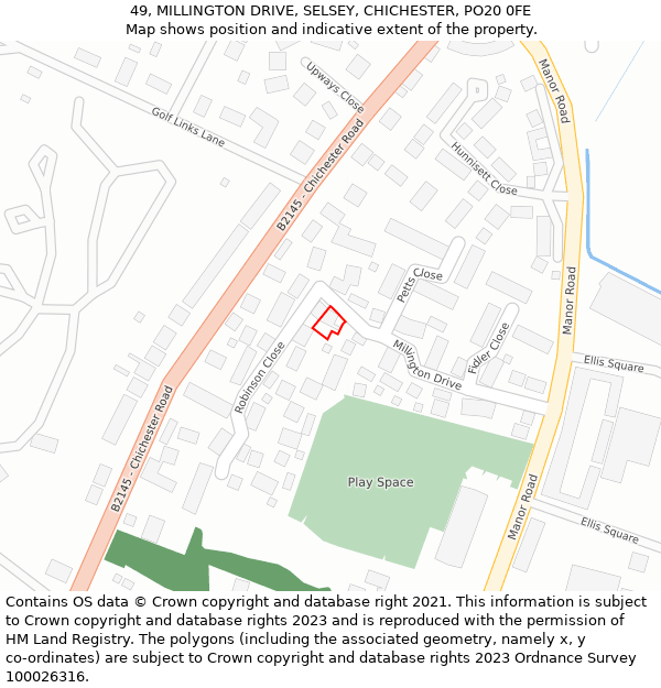 49, MILLINGTON DRIVE, SELSEY, CHICHESTER, PO20 0FE: Location map and indicative extent of plot