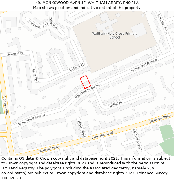 49, MONKSWOOD AVENUE, WALTHAM ABBEY, EN9 1LA: Location map and indicative extent of plot