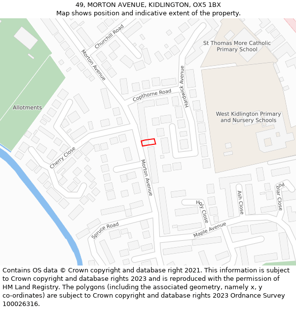 49, MORTON AVENUE, KIDLINGTON, OX5 1BX: Location map and indicative extent of plot