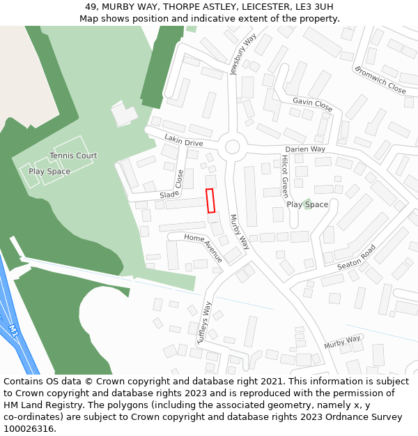 49, MURBY WAY, THORPE ASTLEY, LEICESTER, LE3 3UH: Location map and indicative extent of plot