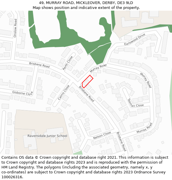 49, MURRAY ROAD, MICKLEOVER, DERBY, DE3 9LD: Location map and indicative extent of plot