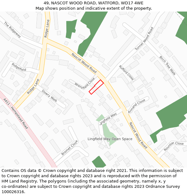 49, NASCOT WOOD ROAD, WATFORD, WD17 4WE: Location map and indicative extent of plot