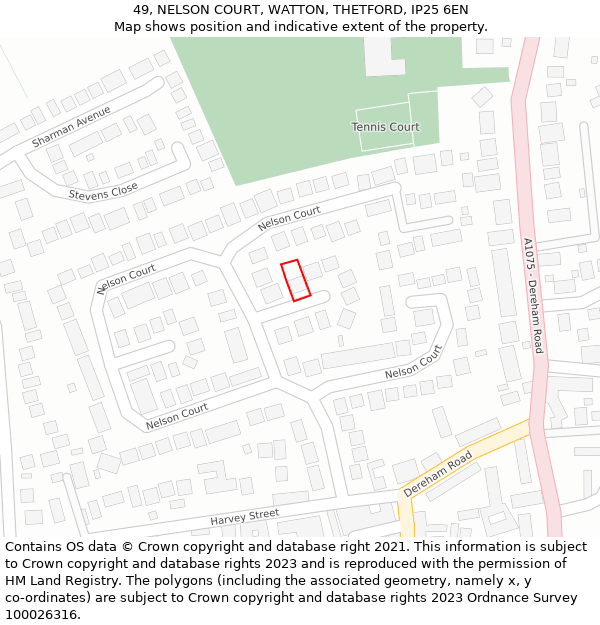 49, NELSON COURT, WATTON, THETFORD, IP25 6EN: Location map and indicative extent of plot