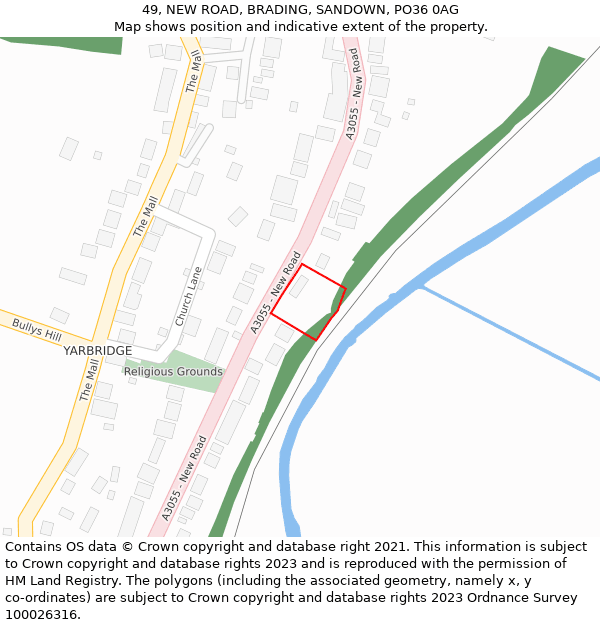 49, NEW ROAD, BRADING, SANDOWN, PO36 0AG: Location map and indicative extent of plot