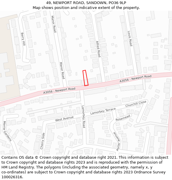 49, NEWPORT ROAD, SANDOWN, PO36 9LP: Location map and indicative extent of plot