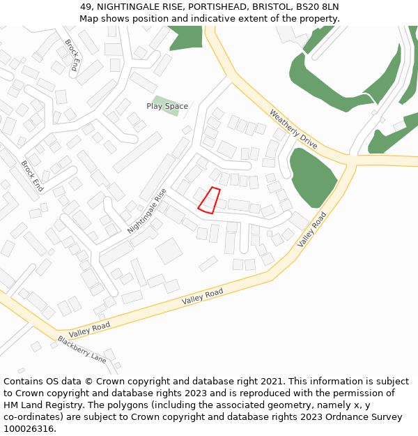 49, NIGHTINGALE RISE, PORTISHEAD, BRISTOL, BS20 8LN: Location map and indicative extent of plot