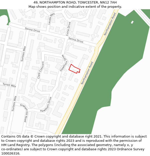 49, NORTHAMPTON ROAD, TOWCESTER, NN12 7AH: Location map and indicative extent of plot