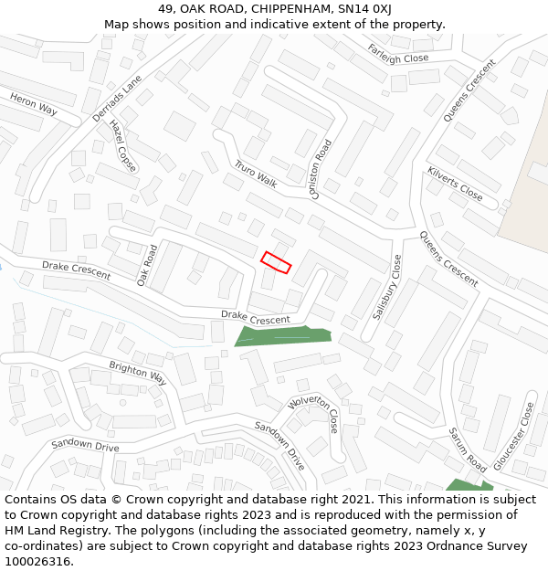 49, OAK ROAD, CHIPPENHAM, SN14 0XJ: Location map and indicative extent of plot