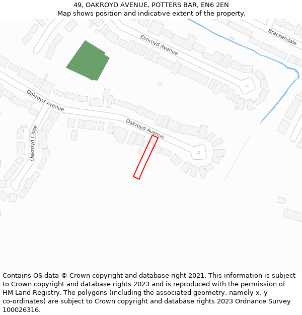 49, OAKROYD AVENUE, POTTERS BAR, EN6 2EN: Location map and indicative extent of plot